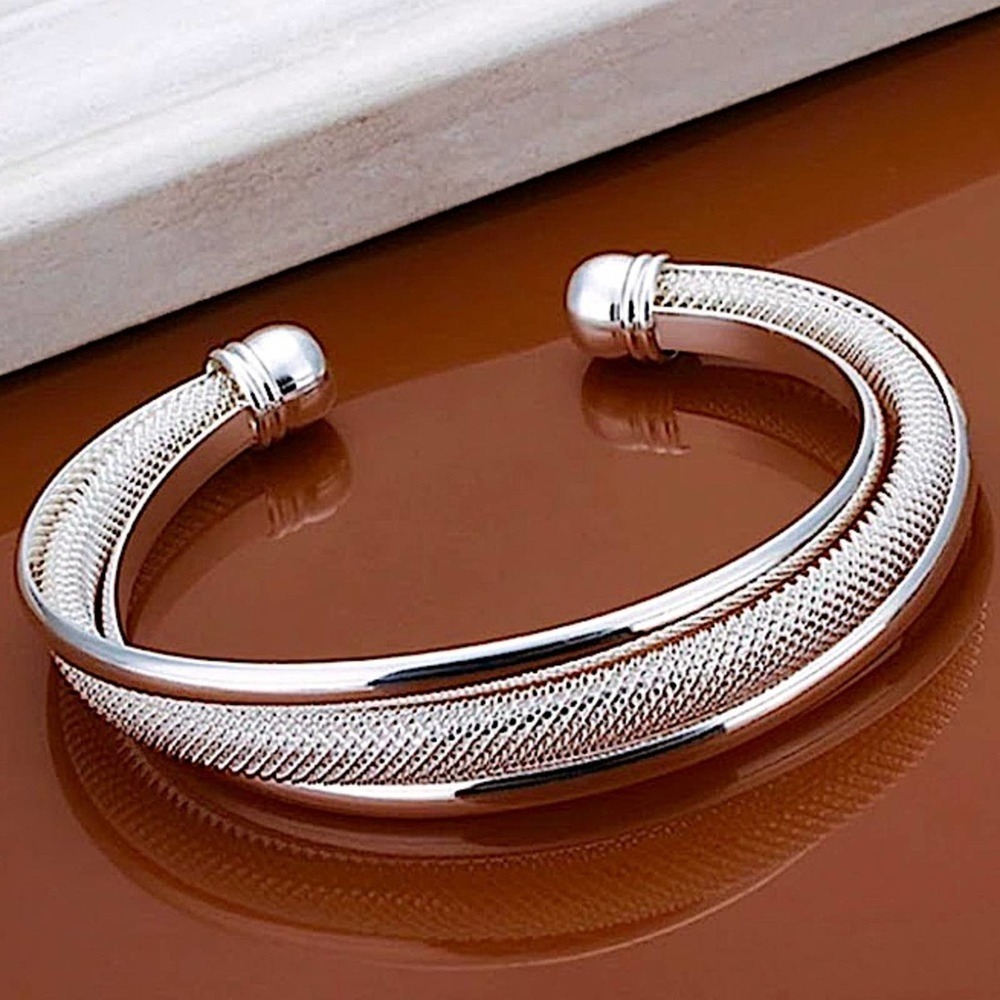 Sterling Silver Reticulated Mesh Resizable Bangle Bracelet